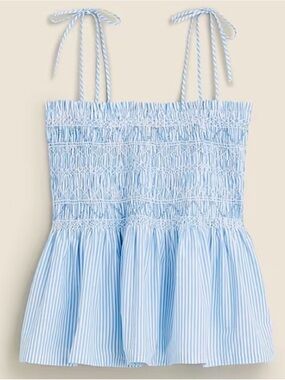 J. Crew Light Blue and White Striped Smocked Peplum Cami
